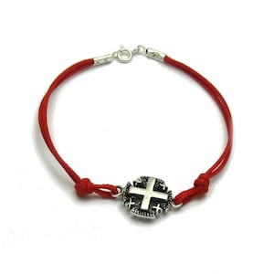 Sterling Silver Bracelet Jerusalem Cross With Red String Stamped 925 Nickel Free