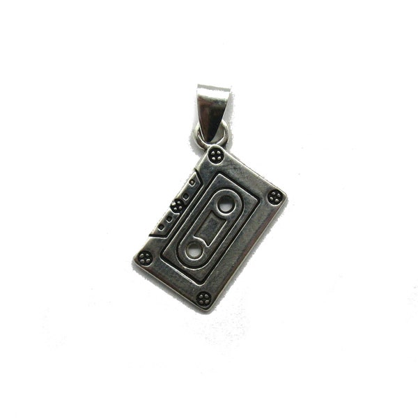 PE001324 Sterling breloque en argent pendentif 925 massif cassette Audio