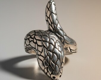 Sterling Silver Snake Ring, Coiled Serpent Statement Design