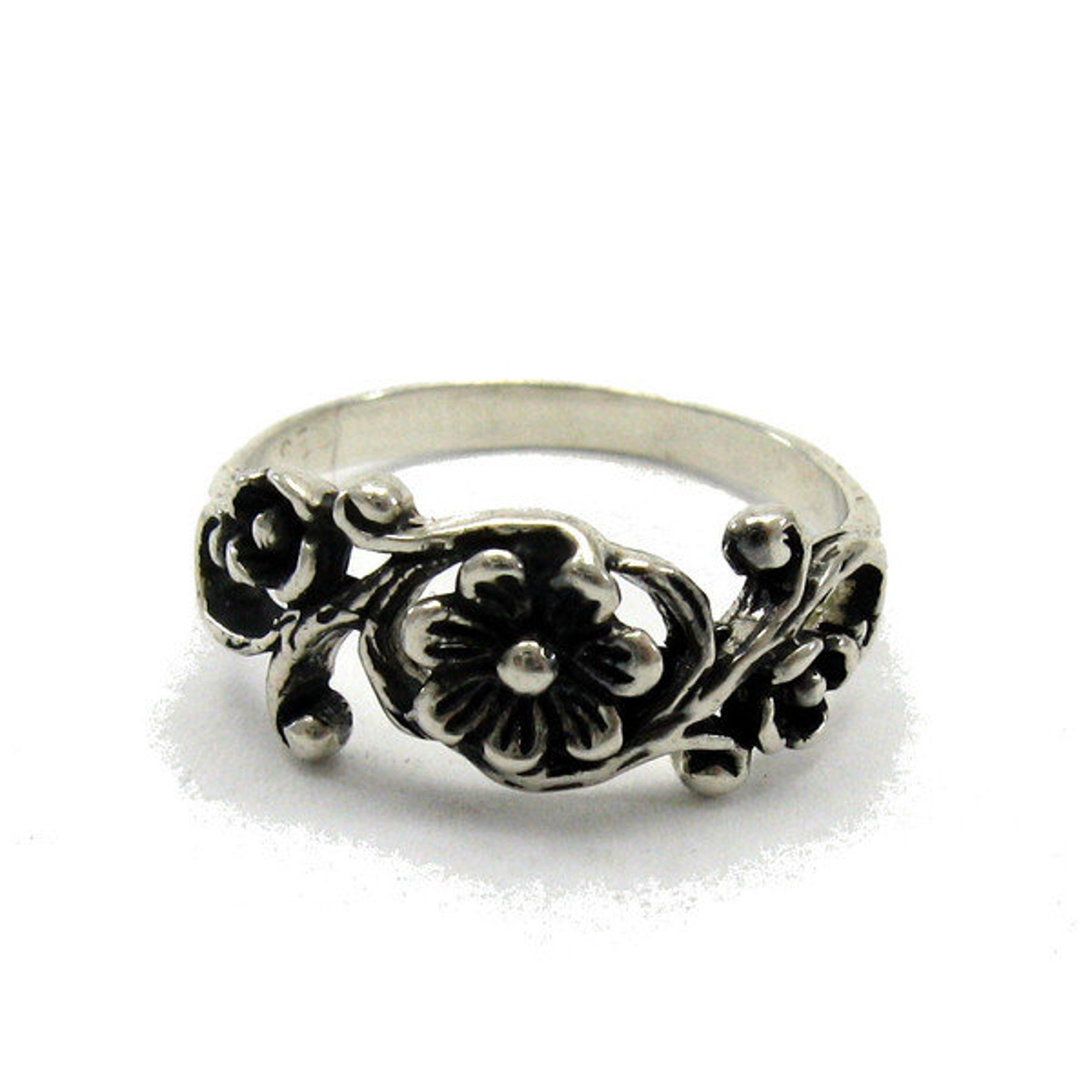 R000084 STERLING SILVER Ring Solid 925 Rose Flower - Etsy