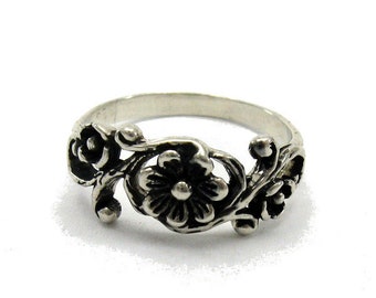 R000084 STERLING SILVER Ring Solid 925 Rose Flower