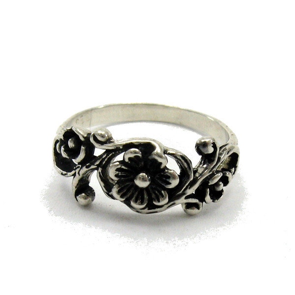 R000084 Bague Argent Massif 925 Fleur rose