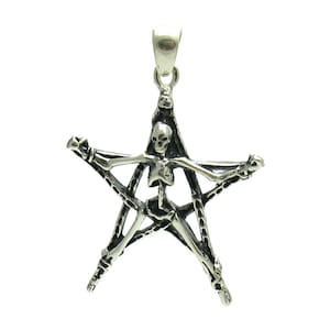 PE000966 Sterling silver pendant   925 solid pentagram skeleton