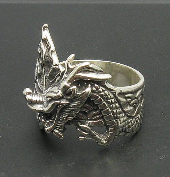 Anello In Argento Sterling Fatto A Mano Con Drago: Gioielli Gotici Mitologici, Taglia 9 - Italia - Foto 14
