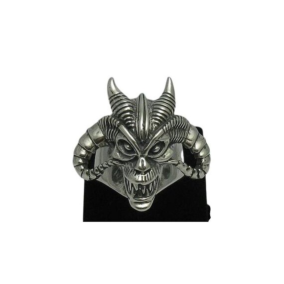 Sterling Silver Demon Skull Ring | Handmade Gothic Biker Jewelry