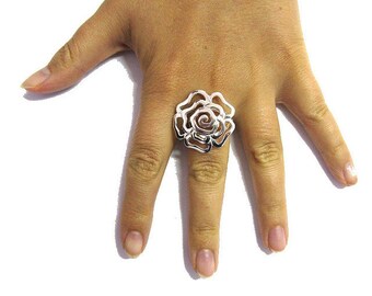 Sterling Ring Stilvoller Sterlingsilberring Mit Blumen-Design – 925 Massiv, Handgefertigt, Jede Größe Sterling Silber Ring