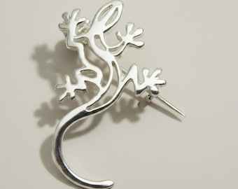 Broche de gecko de plata de ley con sello 925, libre de níquel.