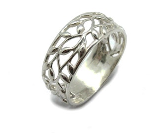 R001821 Sterling zilveren ring massief 925 floral band