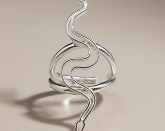 Anillo calado abstracto de serpiente en plata de ley
