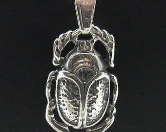 PE000488 Sterling silver pendant   925 solid scarab charm handmade