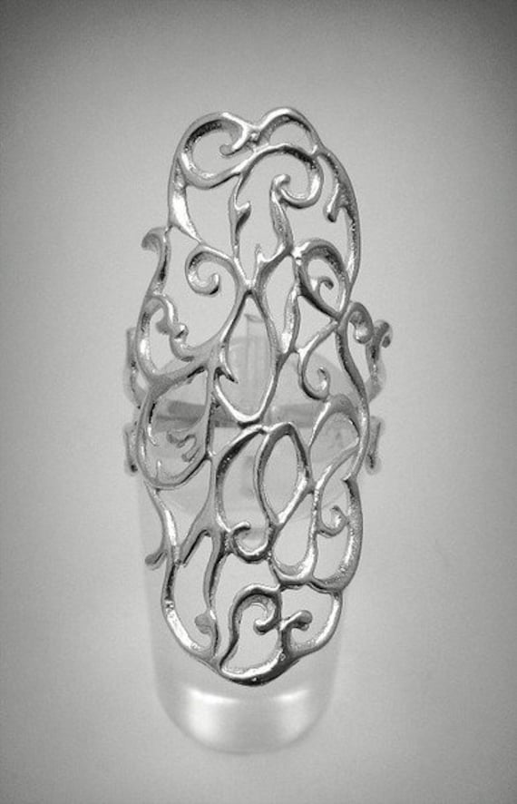 Elegante anello lungo in argento sterling con marchio 925 senza nichel - Italia Elegante anello lungo in argento sterling con marchio 925 senza nichel - Italia