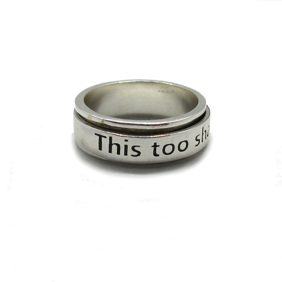 Stylish 925 Sterling Silver Spinner Ring – "This Too Shall Pass" Band, 8mm, Any Size