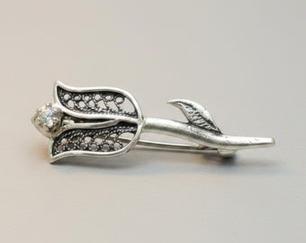 Sterling Silver Tulip Brooch Stamped 925 Nickel Free