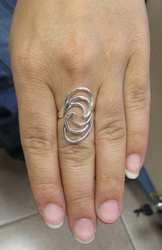 Anello Lungo In Argento Sterling 925 Fatto A Mano - Senza Nichel, Regolabile - Fiore