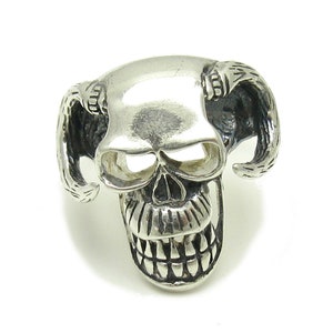 Genuine Sterling Silver Biker Ring Skull Solid Hallmarked 925