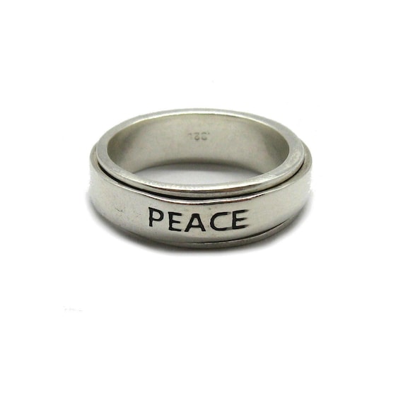 R001848 Sterling Silver Ring Spinner Band Peace Solid Hallmarked