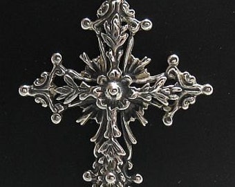 PE000682 Sterling silver pendant  solid 925 Floral Cross