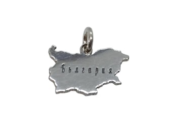 Sterling Silver Pendant Charm Map of Bulgaria Solid Stamped 925 Nickel Free