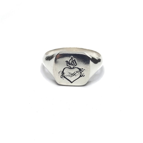 Sterling Silver Men Ring Solid Hallmarked 925 Sacred Heart