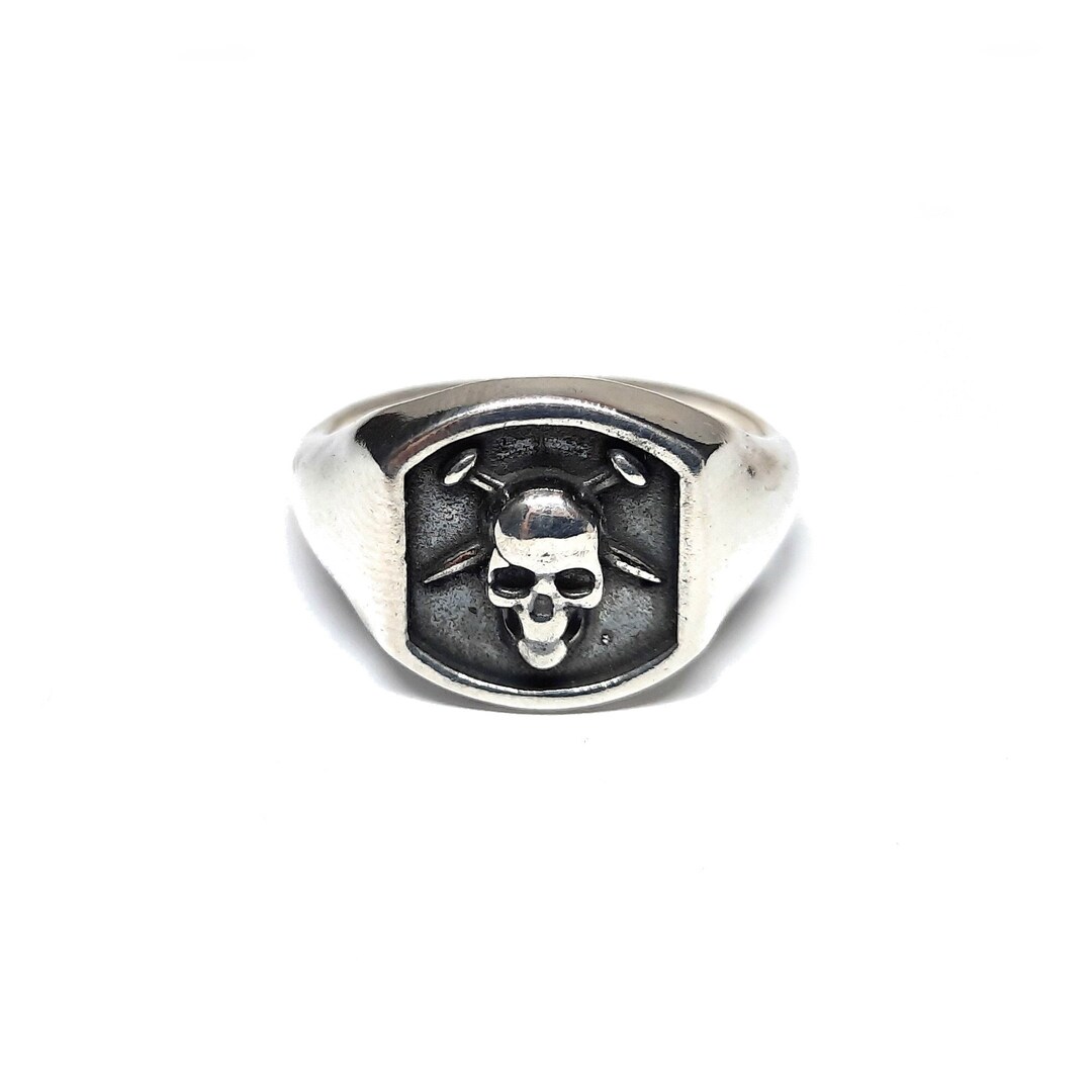 Sterling Silver Signet Ring Skull Solid Genuine Stamped 925