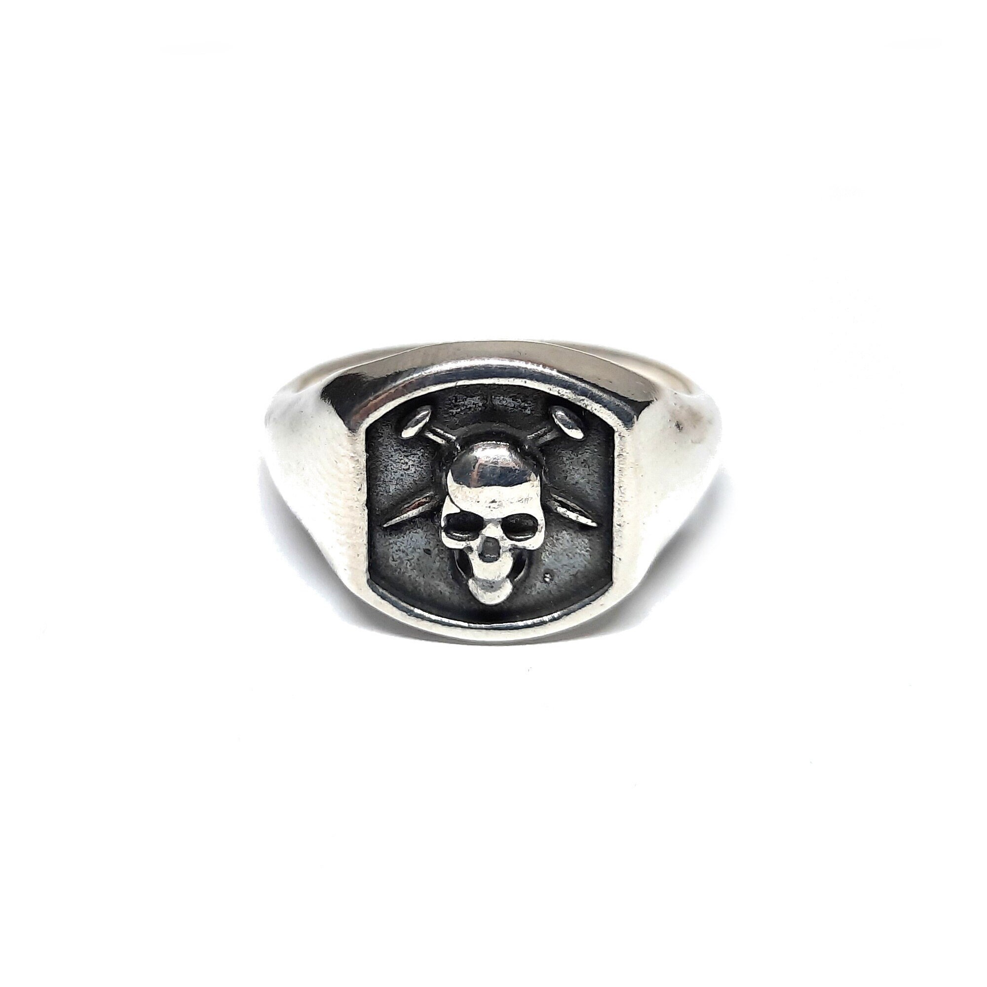 Sterling Silver Signet Ring Skull Solid Genuine Stamped 925