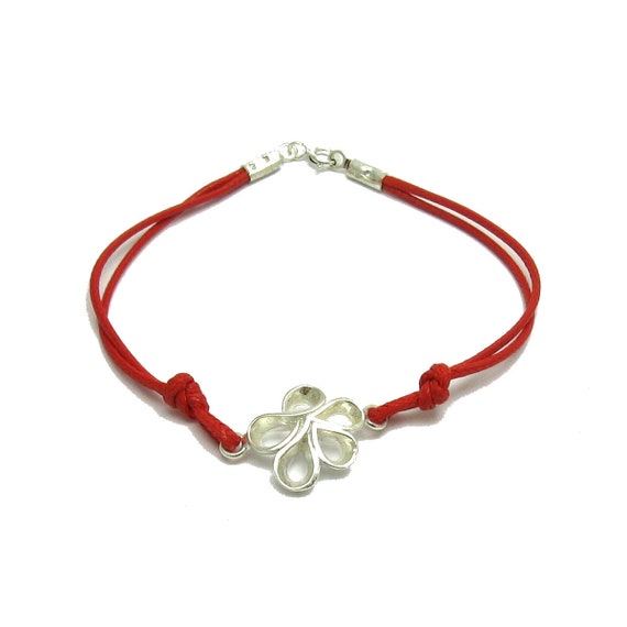 Sterling Silver Bracelet Flower With Red String Genuine
