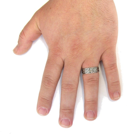 Anello Uomo Taglie G-z Anello Uomo In Argento Sterling 925 - Fascia Liscia Larghezza 8 Mm, Misure Da G A Z Anello Nuziale O Fedina Lucido - Foto 8