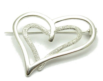 A000075 STERLING SILVER Brooch Solid 925 Heart