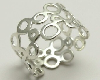 Sterling Silver Bubble Ring | 925 Open Circle Wide Band | Modern Statement Ring