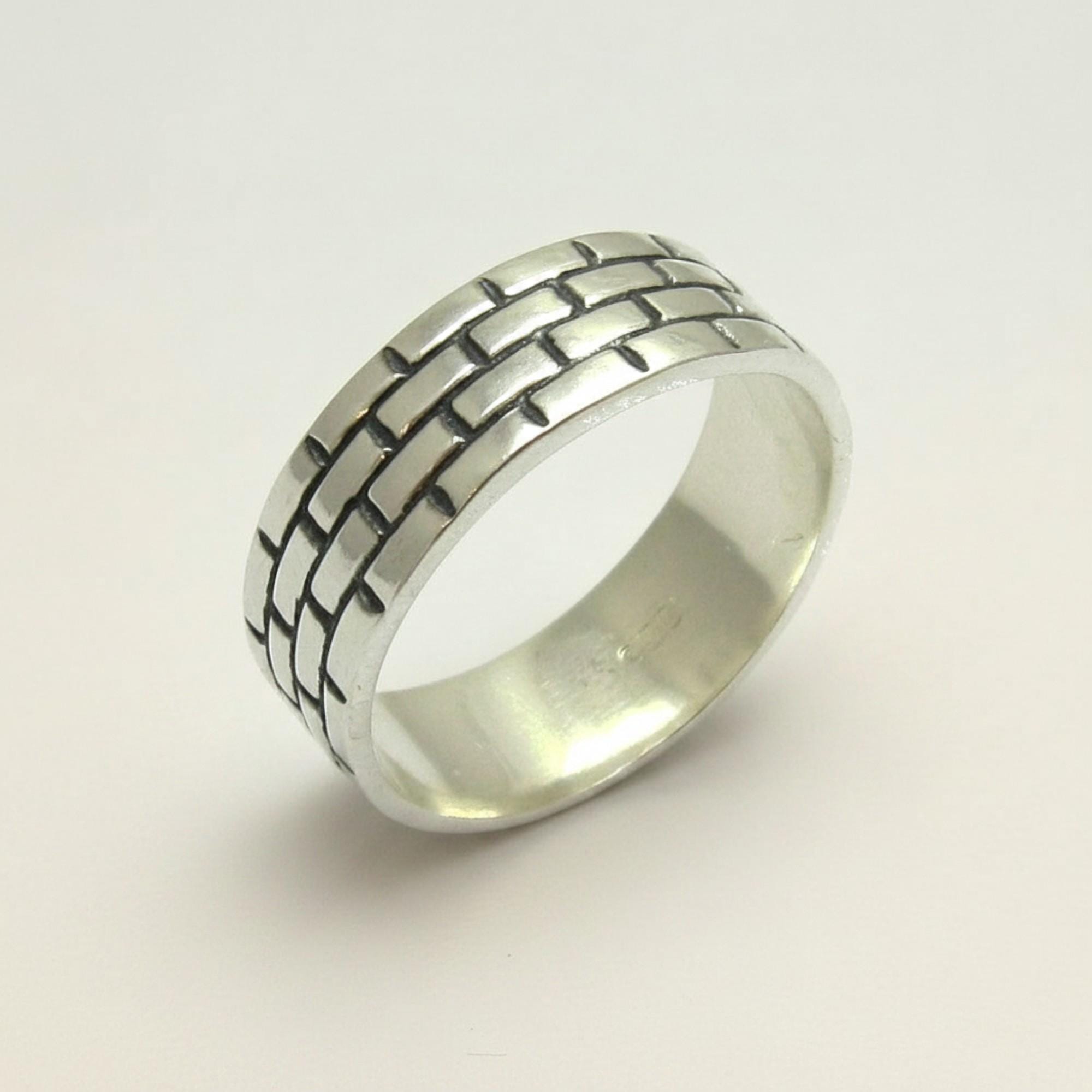 Buy Sterling Silver Ring Band Brick Design Hallmarked 925 Nickel 