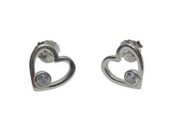 Sterling Silver Earrings Hearts With Cubic Zirconia Genuine Solid Hallmarked 925