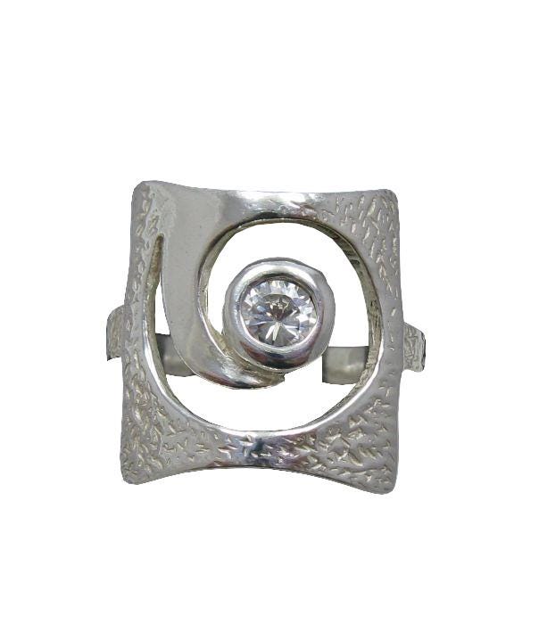 Handmade 925 Sterling Silver Ring With Cubic Zirconia – Spiral Design – Nickel-Free