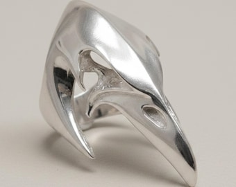 Sterling Silver Bird Skull Statement Ring – Large Raven Design Solid Stamped 925 Nickel Free
