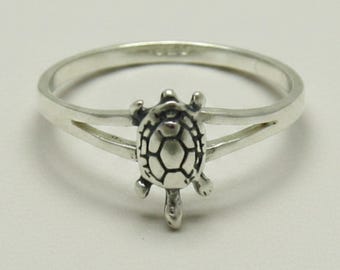 Schildkrötenring aus Sterlingsilber, minimalistisches Meeresmotiv
