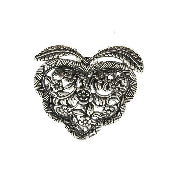 Sterling Silver Floral Heart Pendant Solid Stamped 925 Nickel Free