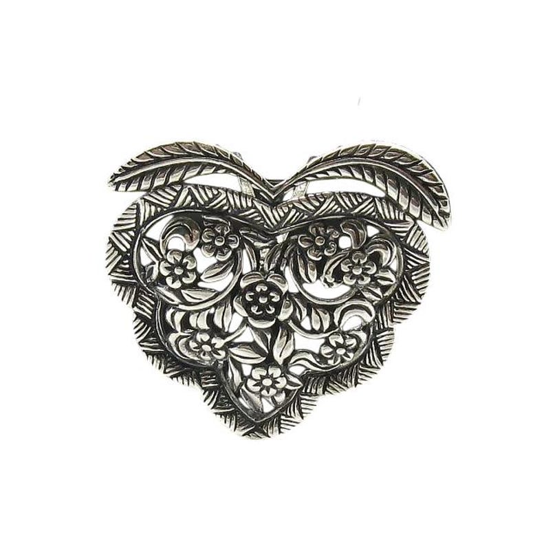 Sterling Silver Floral Heart Pendant Solid Stamped 925 Nickel Free image 1