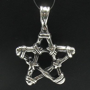 PE000400 Sterling silver pendant   925 solid pentagram biker