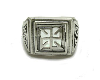 R001793 Silver Celtic men ring solid 925 Cross