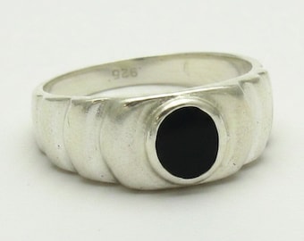 Genuine Sterling Silver Ring Solid Hallmarked 925 With Black Enamel