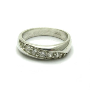 Stylish Sterling Silver Ring Band With Cubic Zirconia Solid Hallmarked 925 Nickel Free