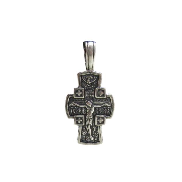 Pendentif Crucifix Orthodoxe En Argent 925 Noirci - Croix Russe Avec Zirconium Violet, Pour Baptême Ou Quotidien
