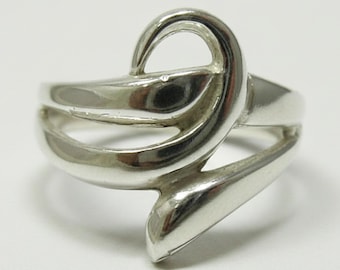 Sterling Silver Abstract Loop Ring, Modernist Sculptural Design