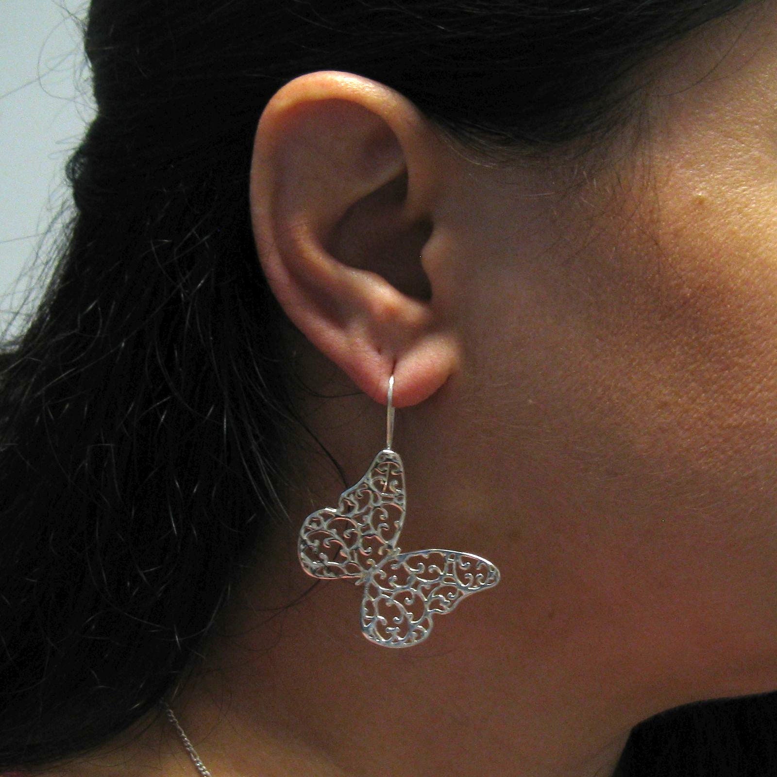 Orecchini A Cerchio In Argento Sterling 925 - Farfalla, Pendenti, Gioielli Per Donne E Bambini