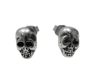 Pendientes de calavera de plata de ley estilo gótico punk con sello 925 sin níquel