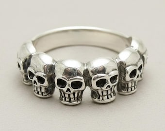 Sterling Silver Six Skulls Gothic Ring Solid Stamped 925 Nickel Free