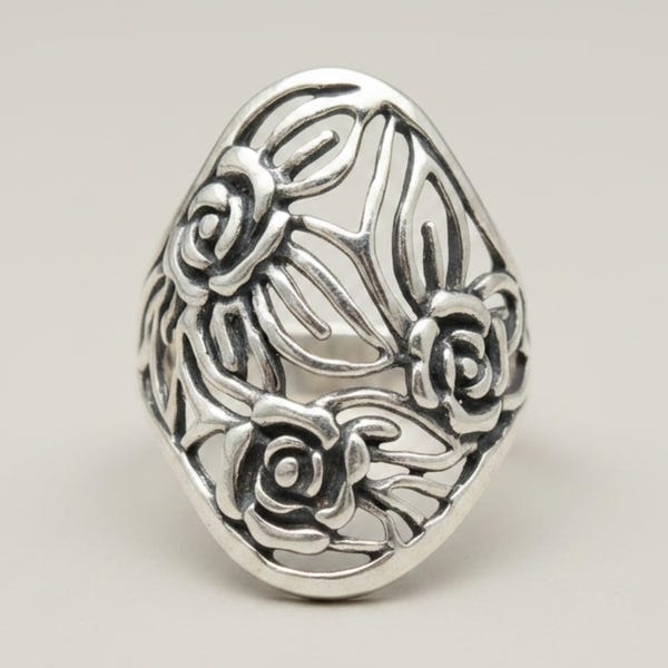 Sterling Silver Floral Ring Stamped 925 Nickel Free