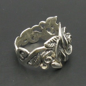 R000217 STERLING SILVER Anello Solido 925 Fiore di Rosa immagine 4