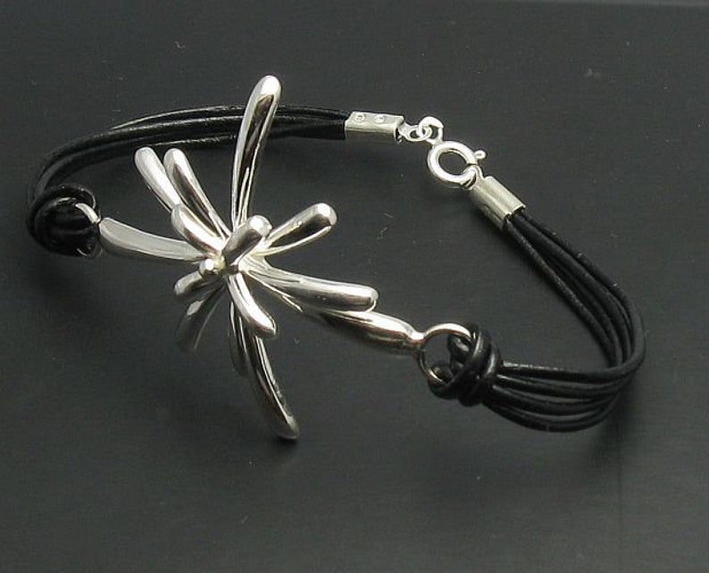 Extravagant Sterling Silver Bracelet With Natural Leather Solid Genuine Stamped 925 image 4