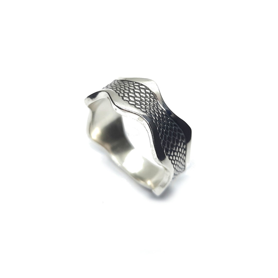 Sterling Silver Ring Patterned Wave Band 10mm Wide Genuine - Etsy