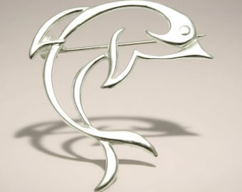 Sterling Silver Dolphin Brooch Stamped 925 Nickel Free